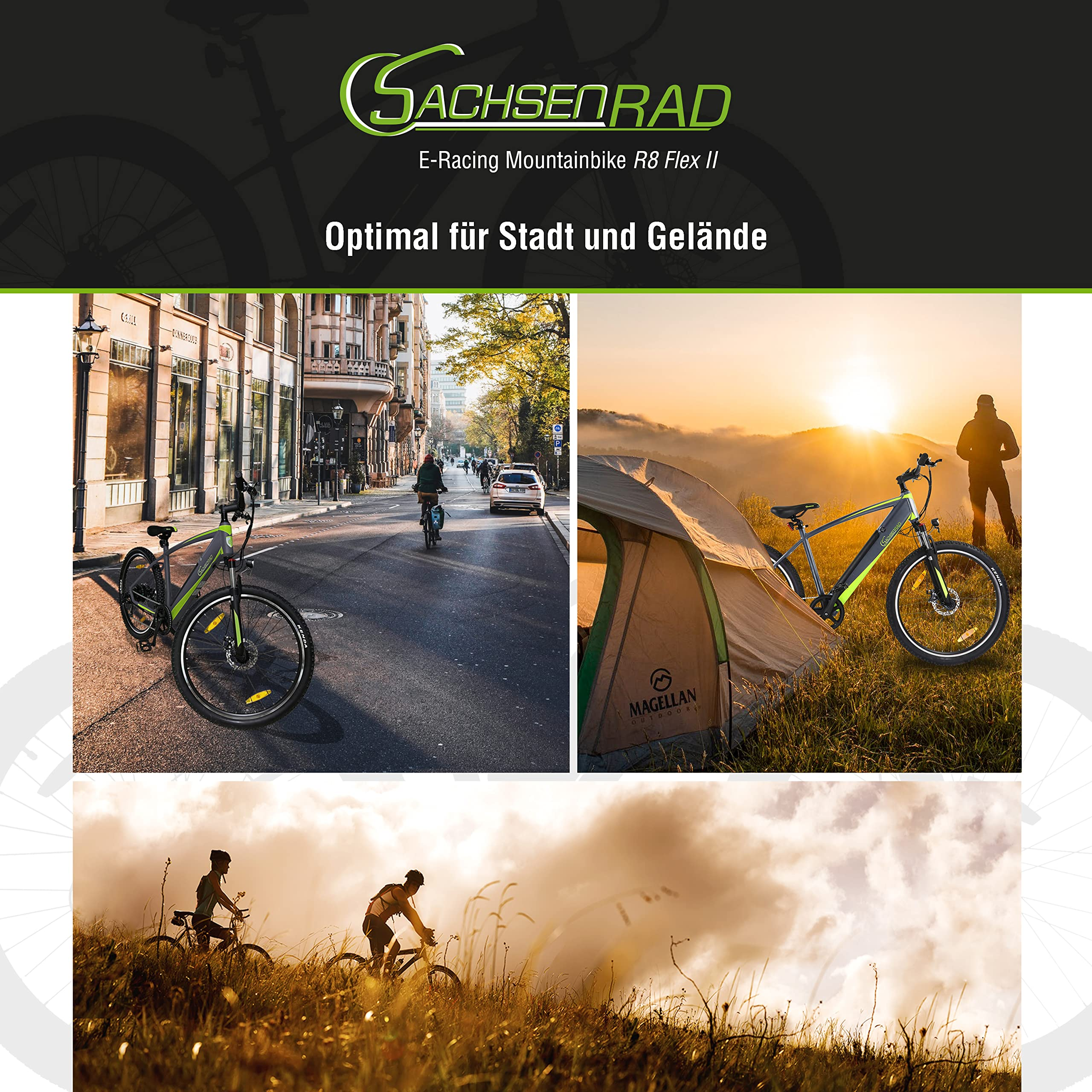 Flex 29 29 (Laufradgröße: schwarz) Zoll, Zoll E-Racing II E-BIKES / Unisex-Rad, R8 450, 27,5 Mountainbike Bike SACHSENRAD Mountain