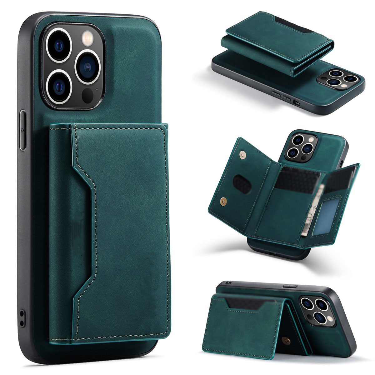 SYNTEK Magnetisches Kartenetui Max, langlebig - iPhone Pro Leder, grün Hochwertiges 14 iPhone, und verschleißfest, Holster