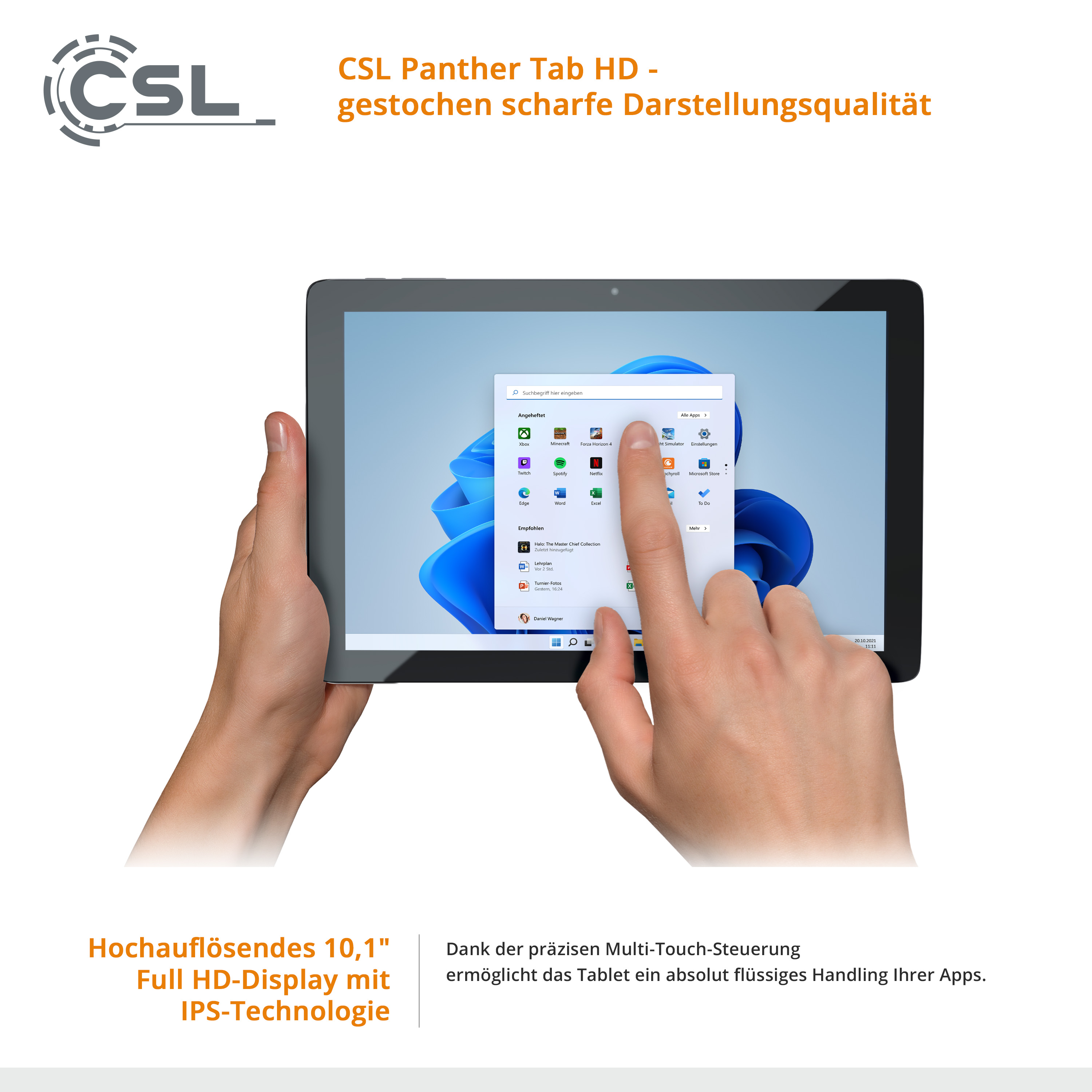 Tablet, CSL HD Panther Tab Zoll, Schwarz Tasche, + 128 USB 10,1 GB, 3.1