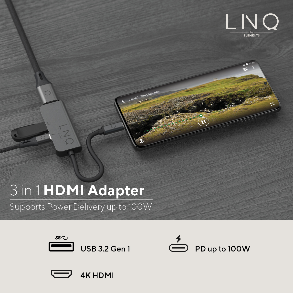 LINQ 3-in-1, USB-C Hub, Black, Grey