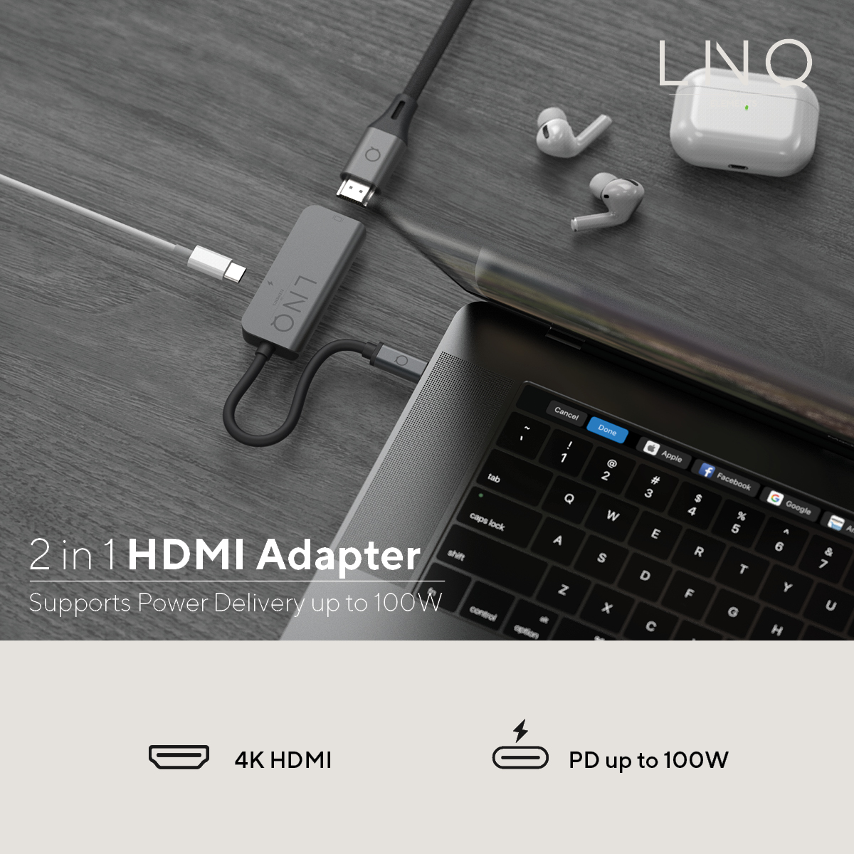 Grey Black, Hub, 2-in-1, USB-C LINQ