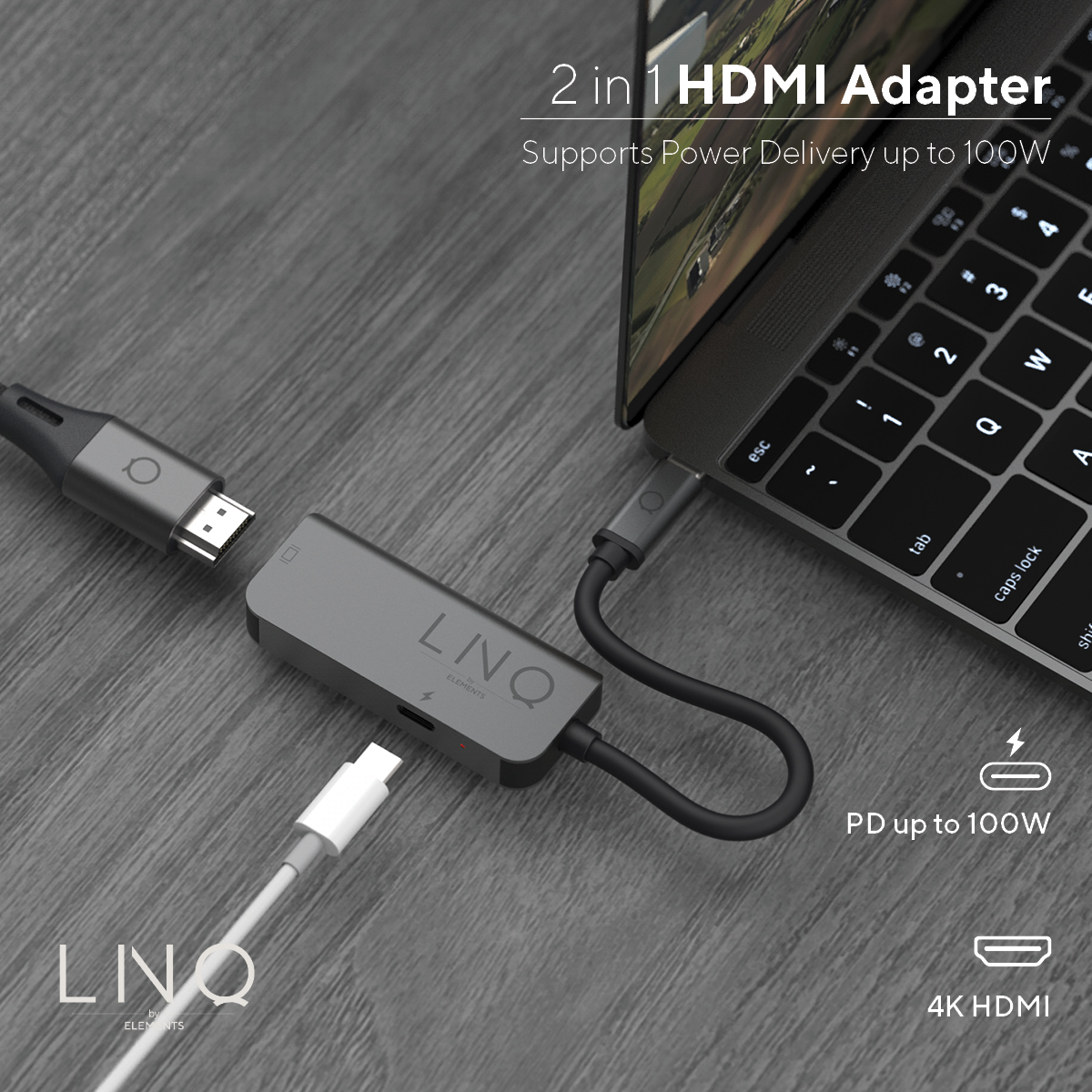 2-in-1, LINQ Black, USB-C Grey Hub,