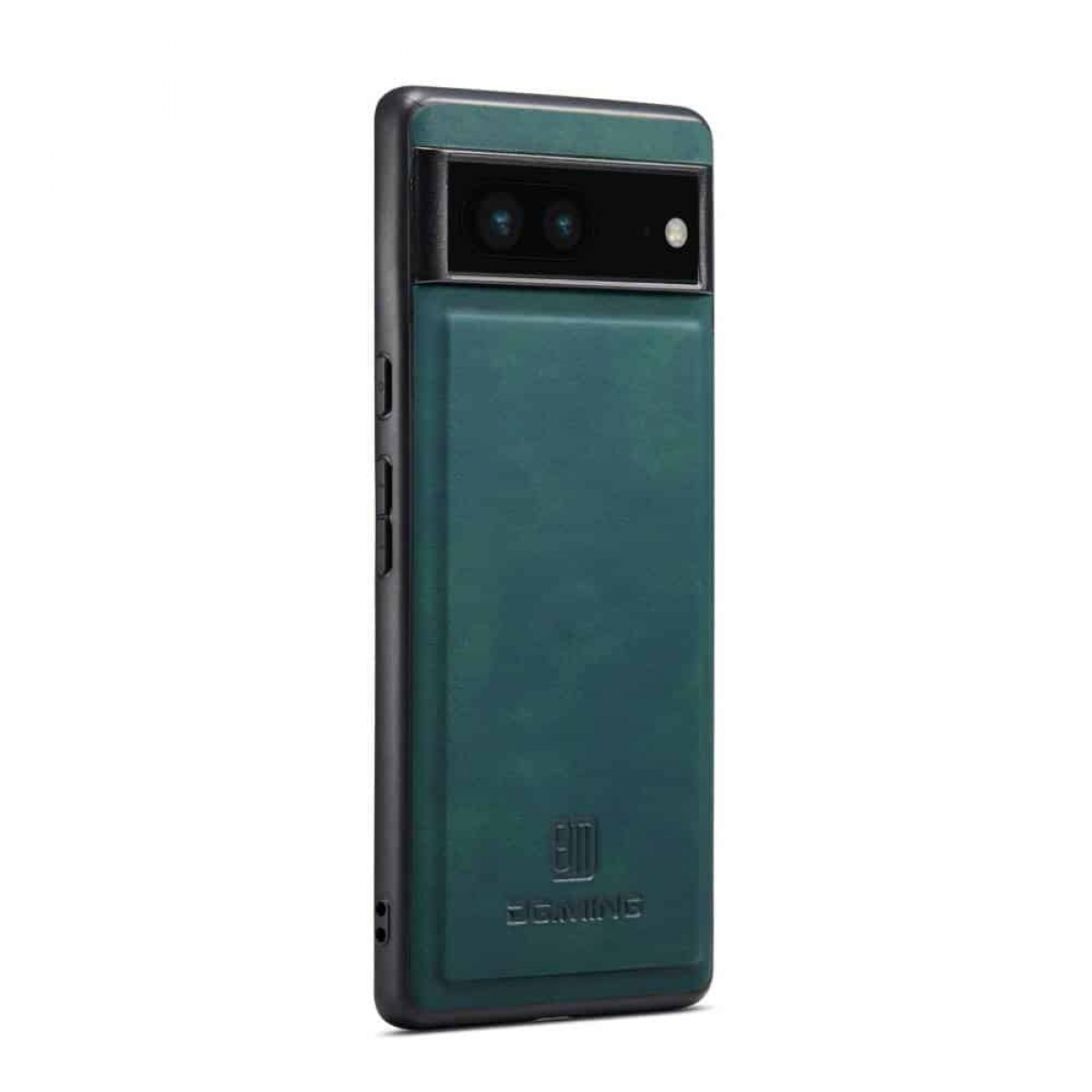 Eine dunkelgrüne Handyhülle für ein Pixel 7, mit dem Beaming-Logo. Die Hülle ist in geschlossenem Zustand.