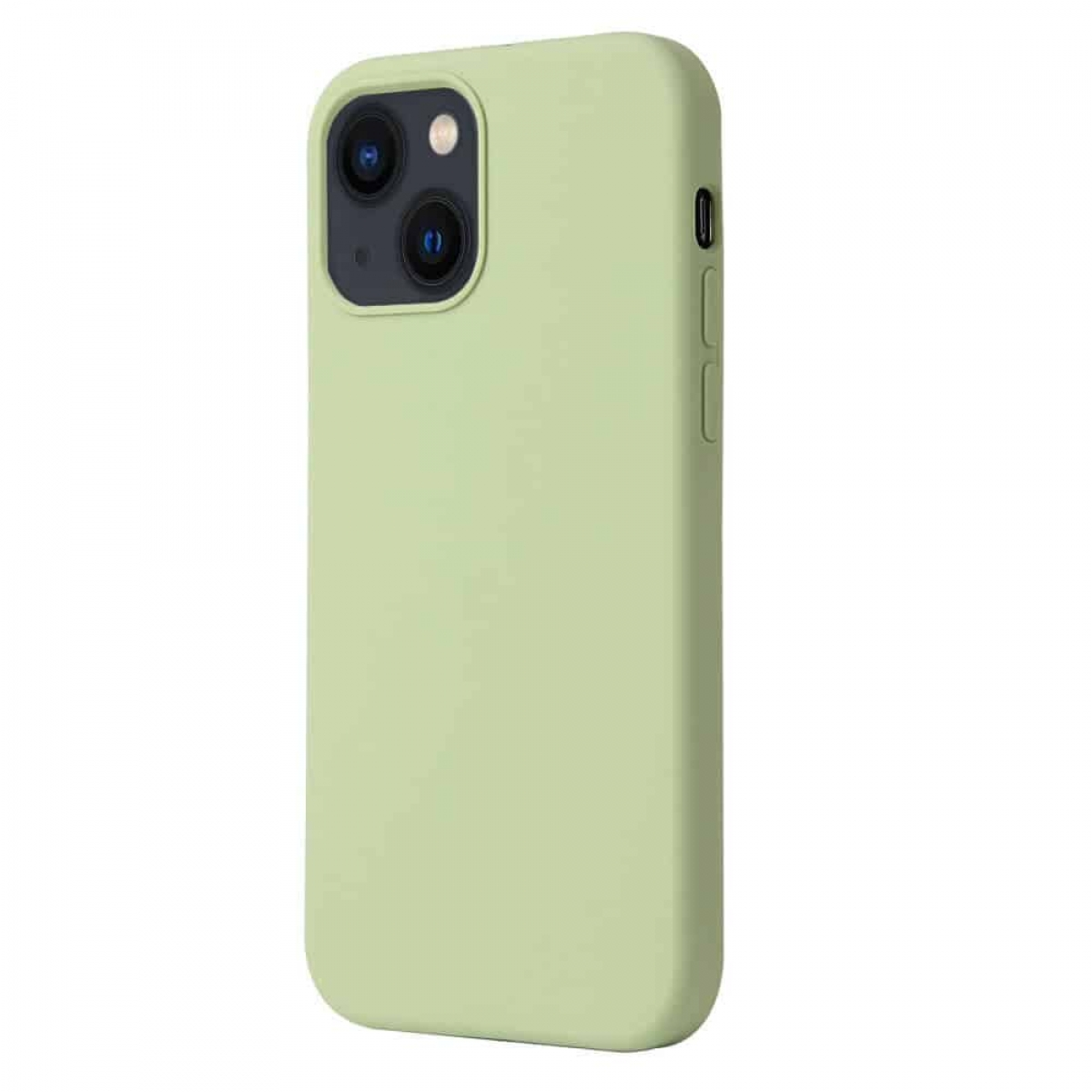 Hellgrüne Handyhülle mit Kamera- und Knopfausschnitten. Minimalistisches Design.