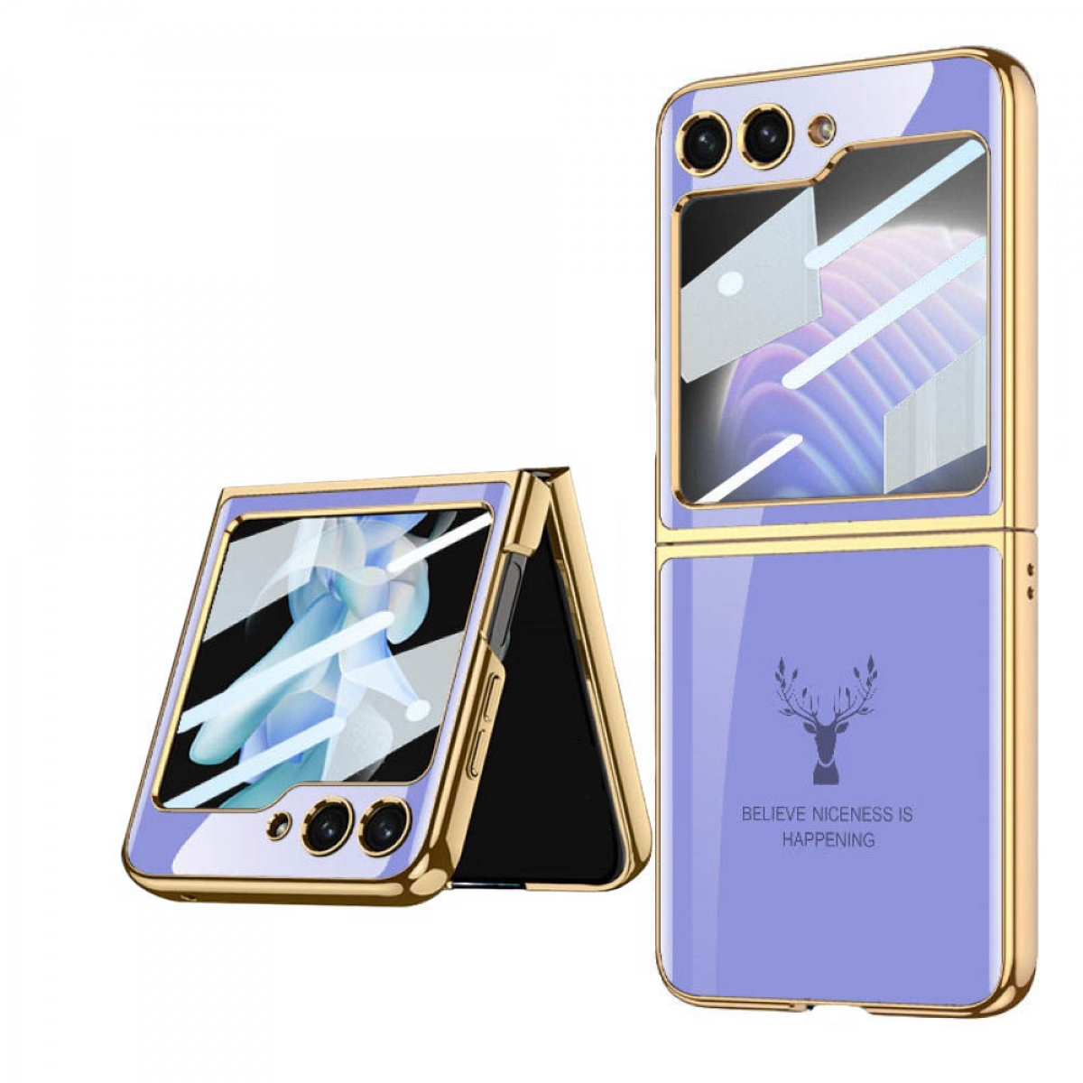 Case, 5, Violett Z Flip Samsung, CASEONLINE Elk Backcover, Glass