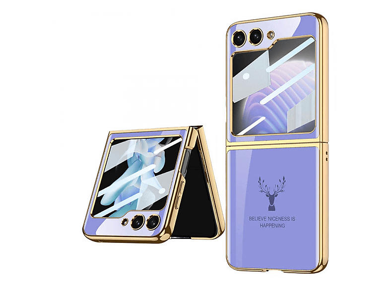 Case, 5, Violett Z Flip Samsung, CASEONLINE Elk Backcover, Glass