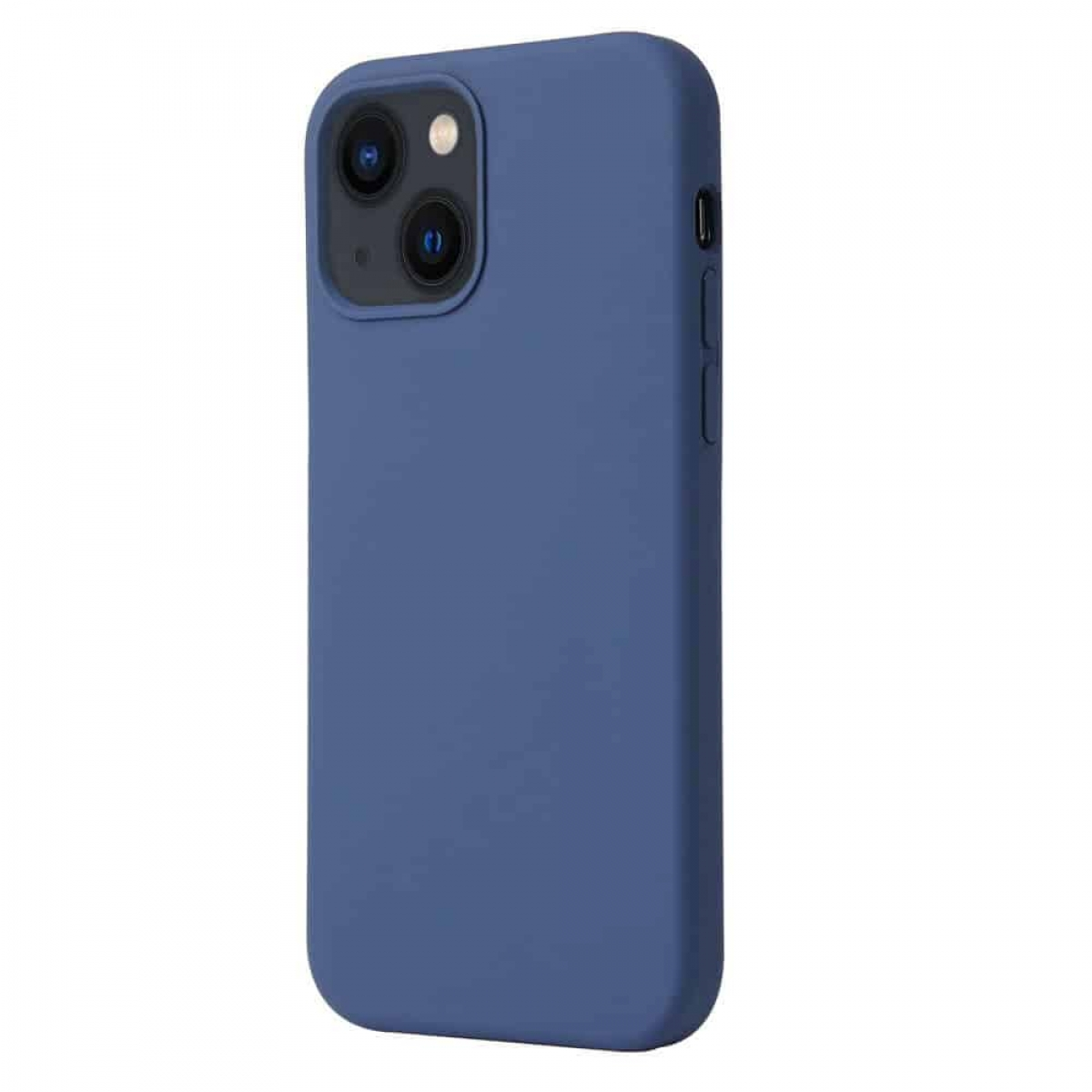 Eine einfarbige blaue Handyhülle. Die Hülle passt zur Kamera und den Tasten des Telefons.