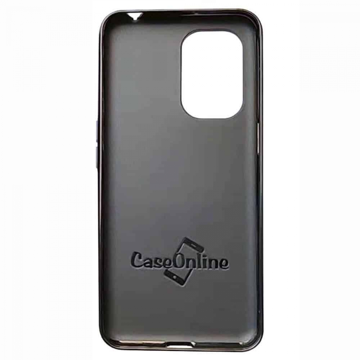 Eine schwarze Handyhülle mit Kameraausschnitt und dem Logo 'CaseOnline'.