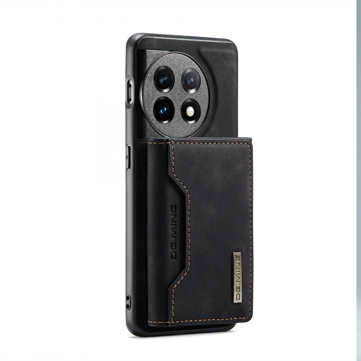 Eine schwarze Handyhülle mit einem schwarzen Telefon und einer Brieftasche. 'DG.MING' ist auf der Brieftasche aufgedruckt.