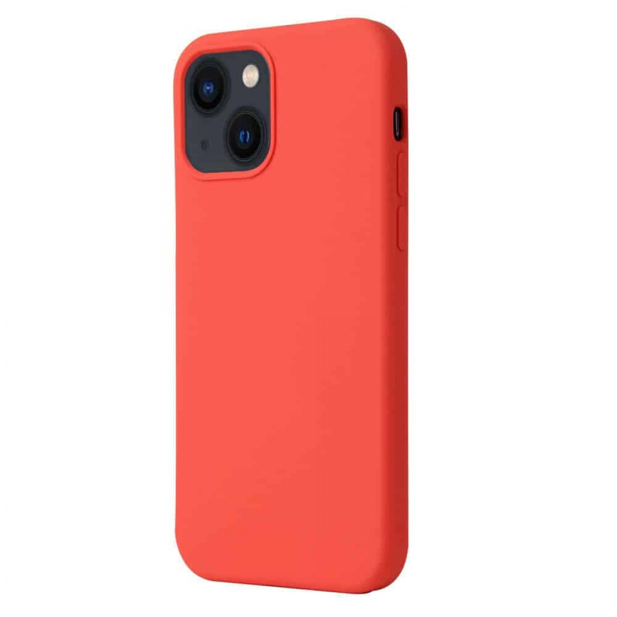 Hellrote iPhone-Hülle mit zwei Kameralinsen auf der Rückseite.