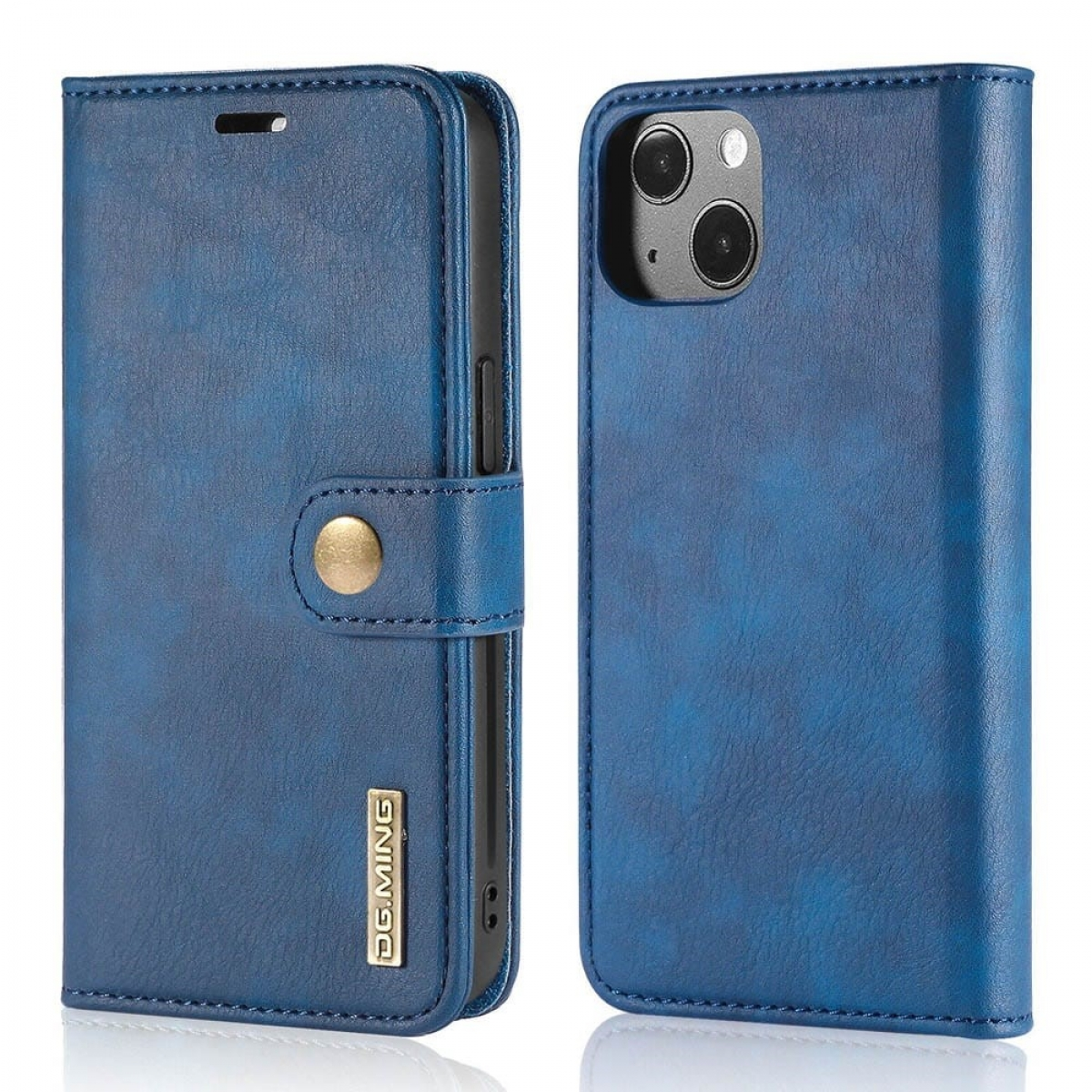 Eine blaue Handyhülle mit Telefon, mit Taste, mit DG.MING-Logo.