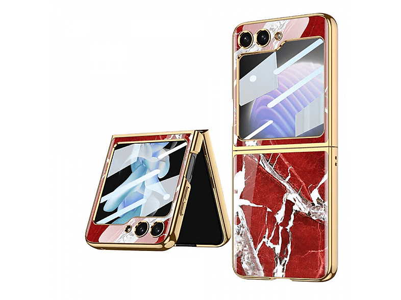 CASEONLINE Marble Glass Case, Backcover, Samsung, Z Flip 5, Volcano