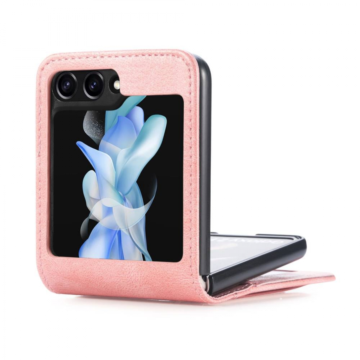 Rosa Handyhülle mit Telefon darin. Das Telefon ist geöffnet.