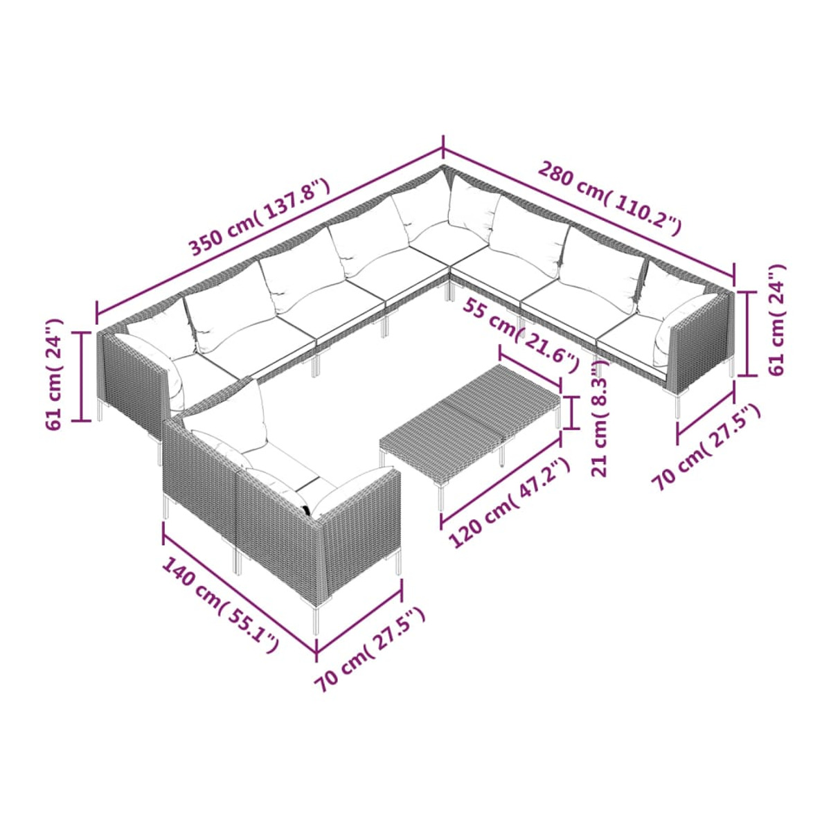 VIDAXL 3099899 Gartentisch- Stuhlset, Schwarz und