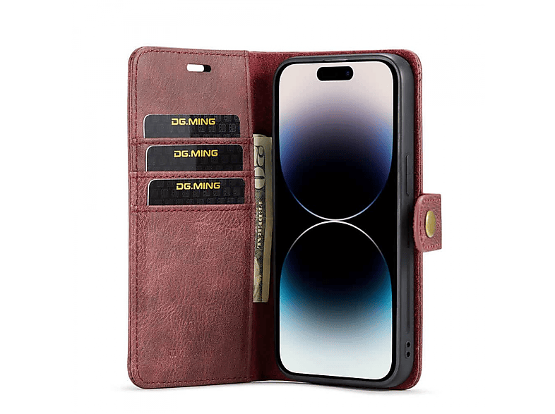 DG MING 2in1, iPhone Bookcover, 15 Pro, Rot Apple