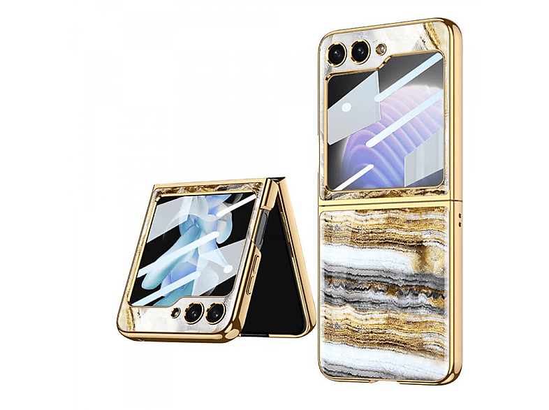 CASEONLINE Marble Glass Case, Backcover, Samsung, Z Flip 5, Onyx Gold