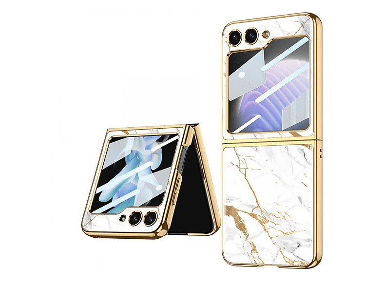 CASEONLINE Marble Glass Case, Backcover, Samsung, Z Flip 5, Statuario