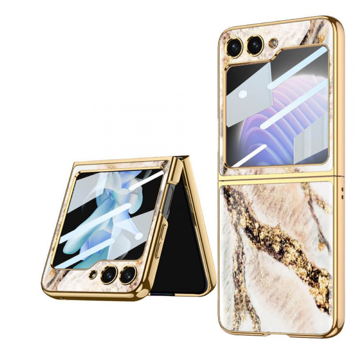 CASEONLINE Marble Backcover, 5, Z Case, Glass Gold Flip Ice Samsung