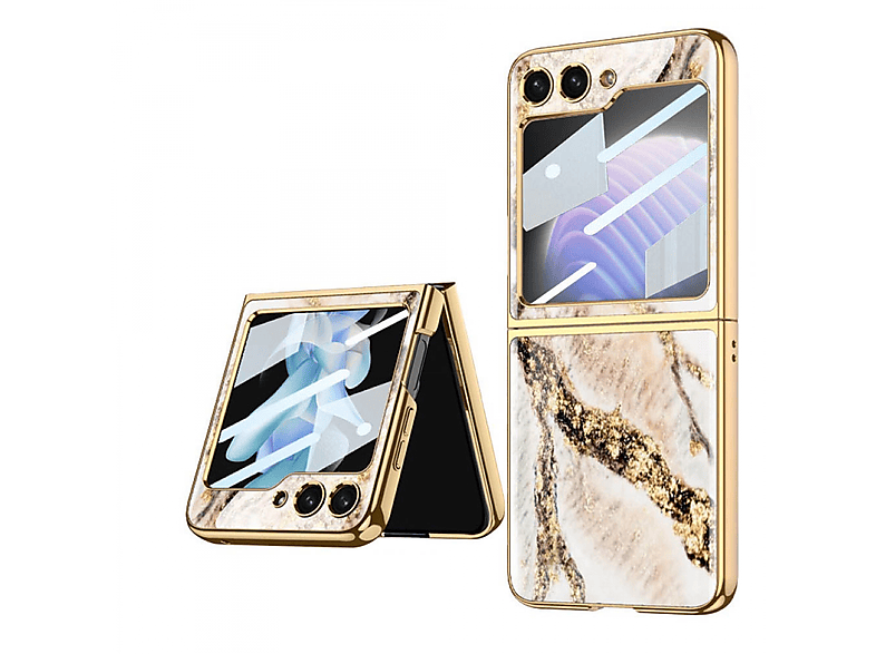CASEONLINE Marble Glass Case, Backcover, Samsung, Z Flip 5, Ice Gold