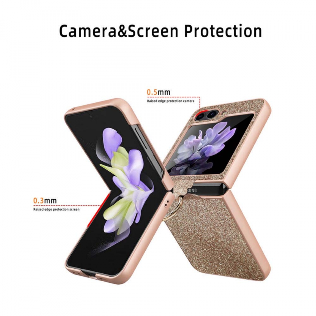 CASEONLINE Glitter Ring Z Case, Backcover, Flip 5, Samsung, Gold