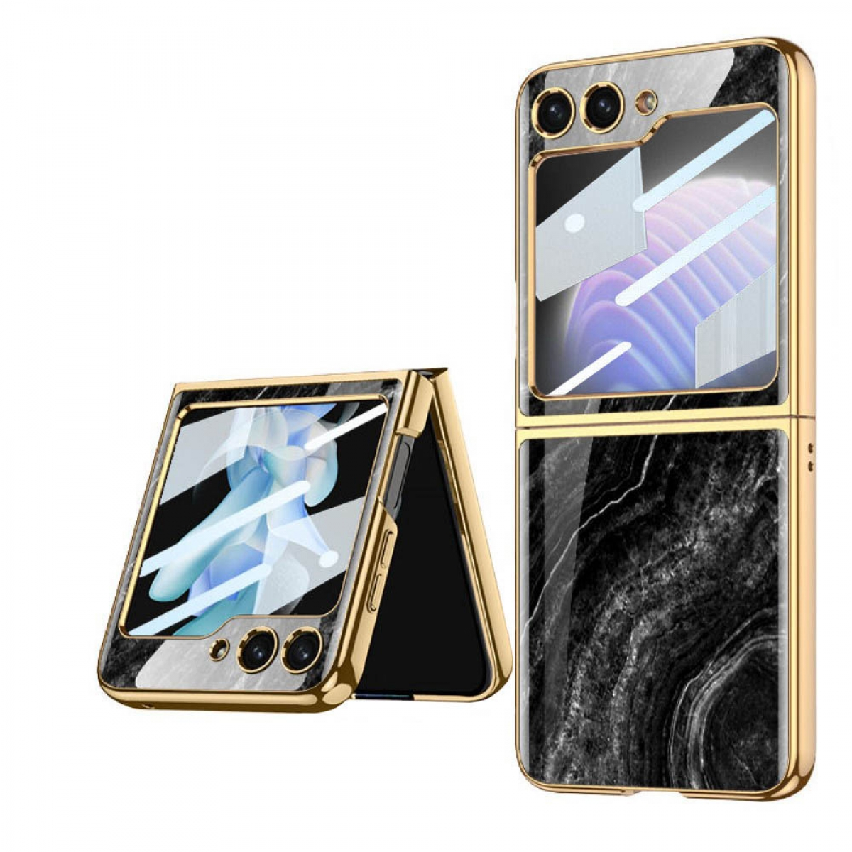 Black Z Flip 5, Backcover, Case, CASEONLINE Marble Glass Samsung, Abstract
