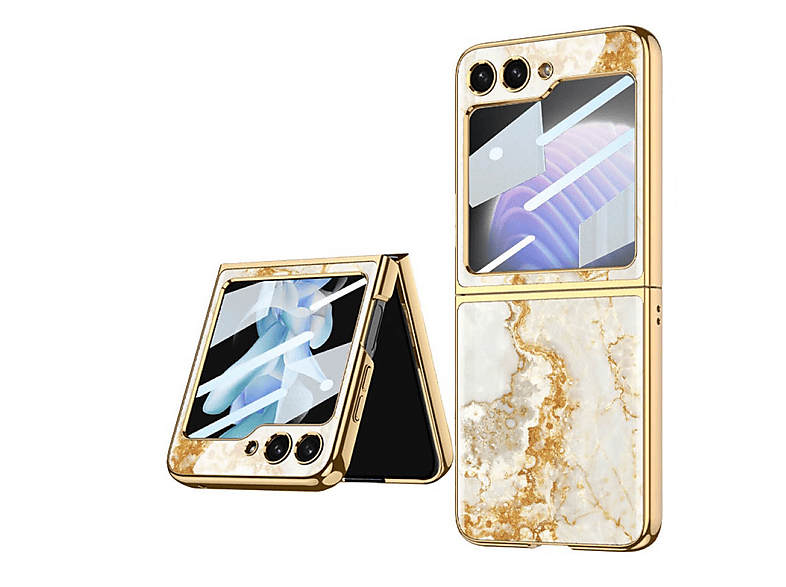 CASEONLINE Marble Glass Case, Flip Giallo Z Samsung, 5, Backcover