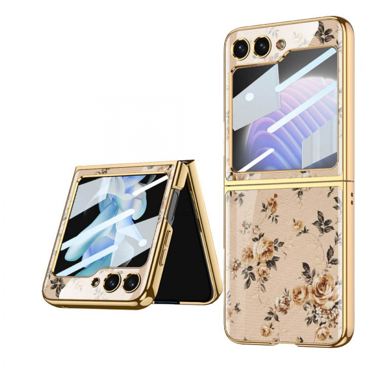 Flower Case, 5, Z Autumnal Backcover, Flip CASEONLINE Glass Samsung,