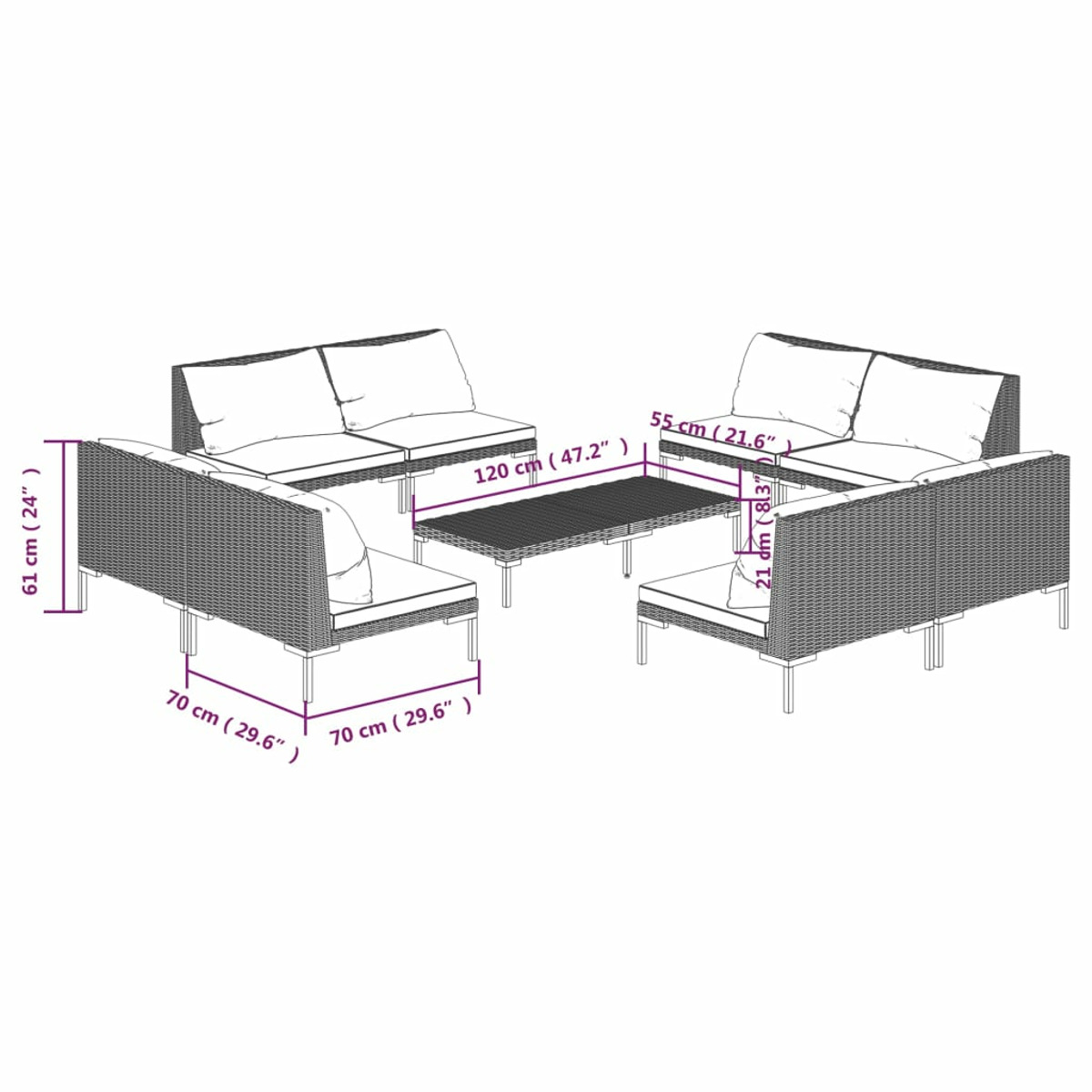 VIDAXL 3099806 Gartentisch- und Schwarz Stuhlset