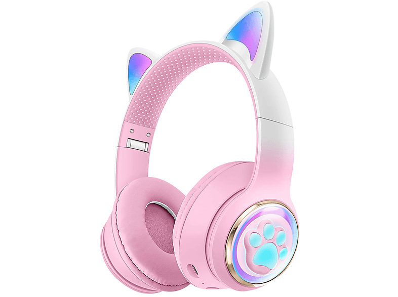 KINSI Niedlich, Glühen，Gaming, Over-ear Bluetooth-Kopfhörer Bluetooth Rosa