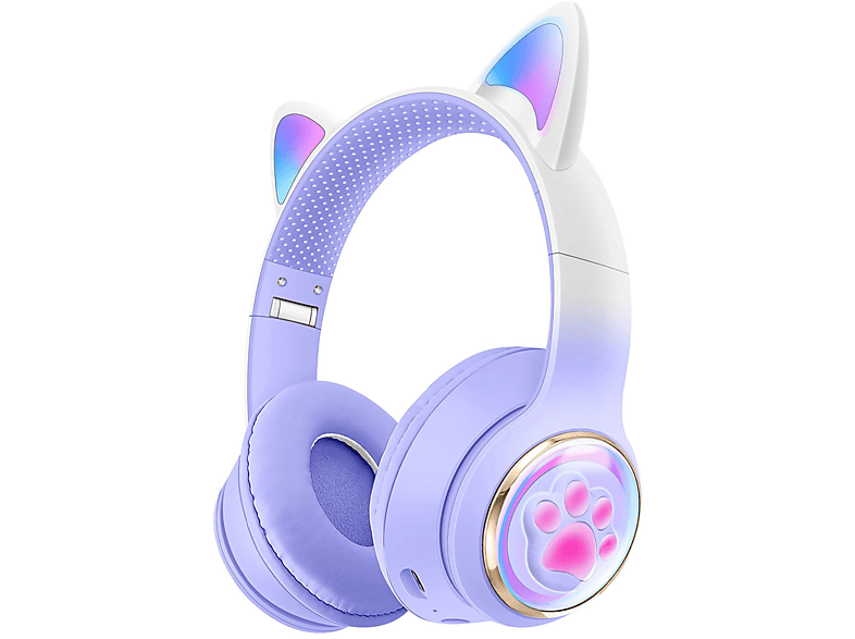 KINSI Niedlich,Gaming, Over-ear Bluetooth-Kopfhörer Bluetooth Violett