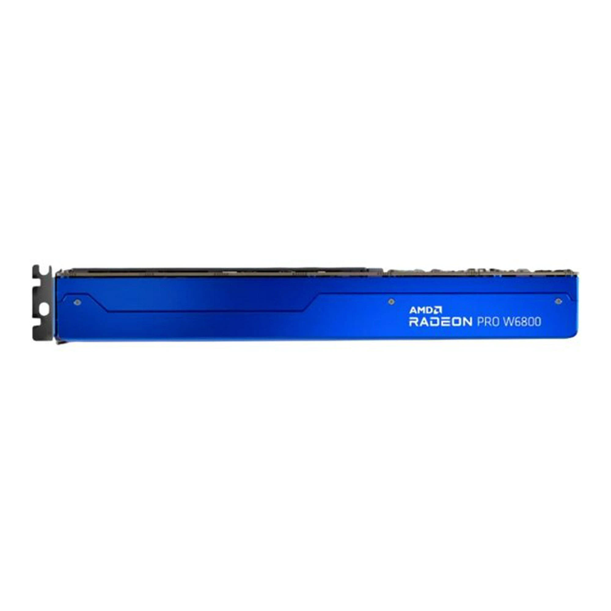 Scheda grafica blu AMD Radeon PRO W6800, con i loghi AMD e Radeon.