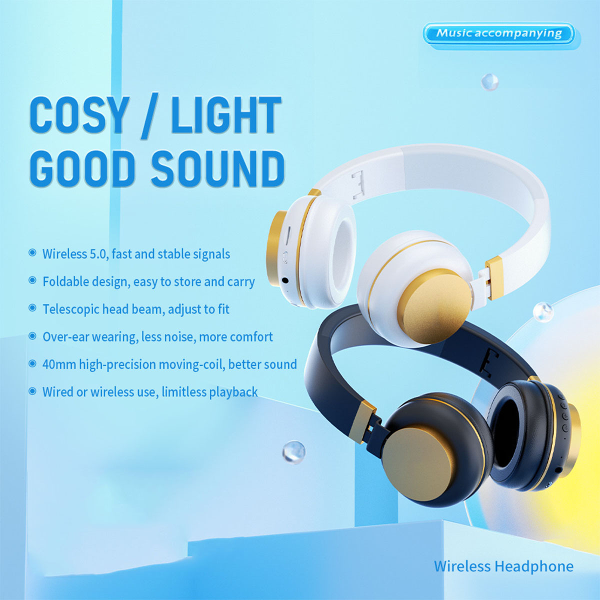 BRIGHTAKE Bluetooth 5.0 Stereo-Headset ultimativer Over-ear Weiß Ihr - Bluetooth-Kopfhörer Soundbegleiter