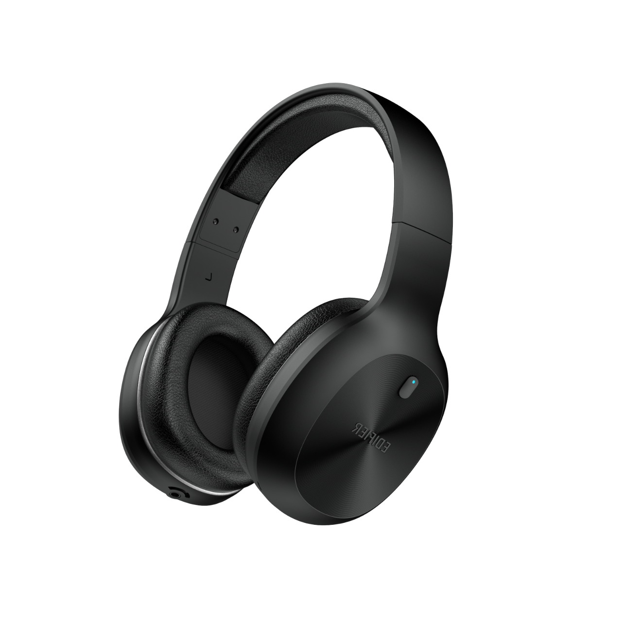 Czarne słuchawki ze srebrnymi akcentami na czarnym tle. Nauszniki są duże.