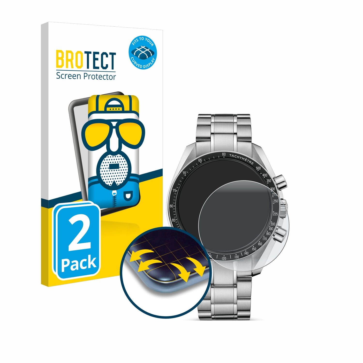 BROTECT 2x Flex Curved matt Moonwatch Professional Full-Cover (42 Omega Speedmaster 3D Schutzfolie(für mm))