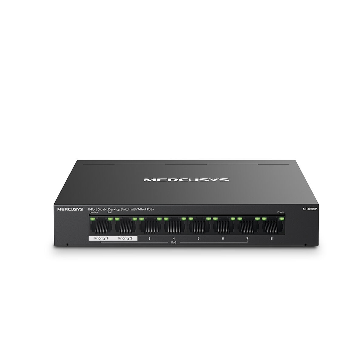 MERCUSYS Mercusys MS108GP 10-100-1000 Mbps Poe+ Metal Kasa 8 Switch Siyah