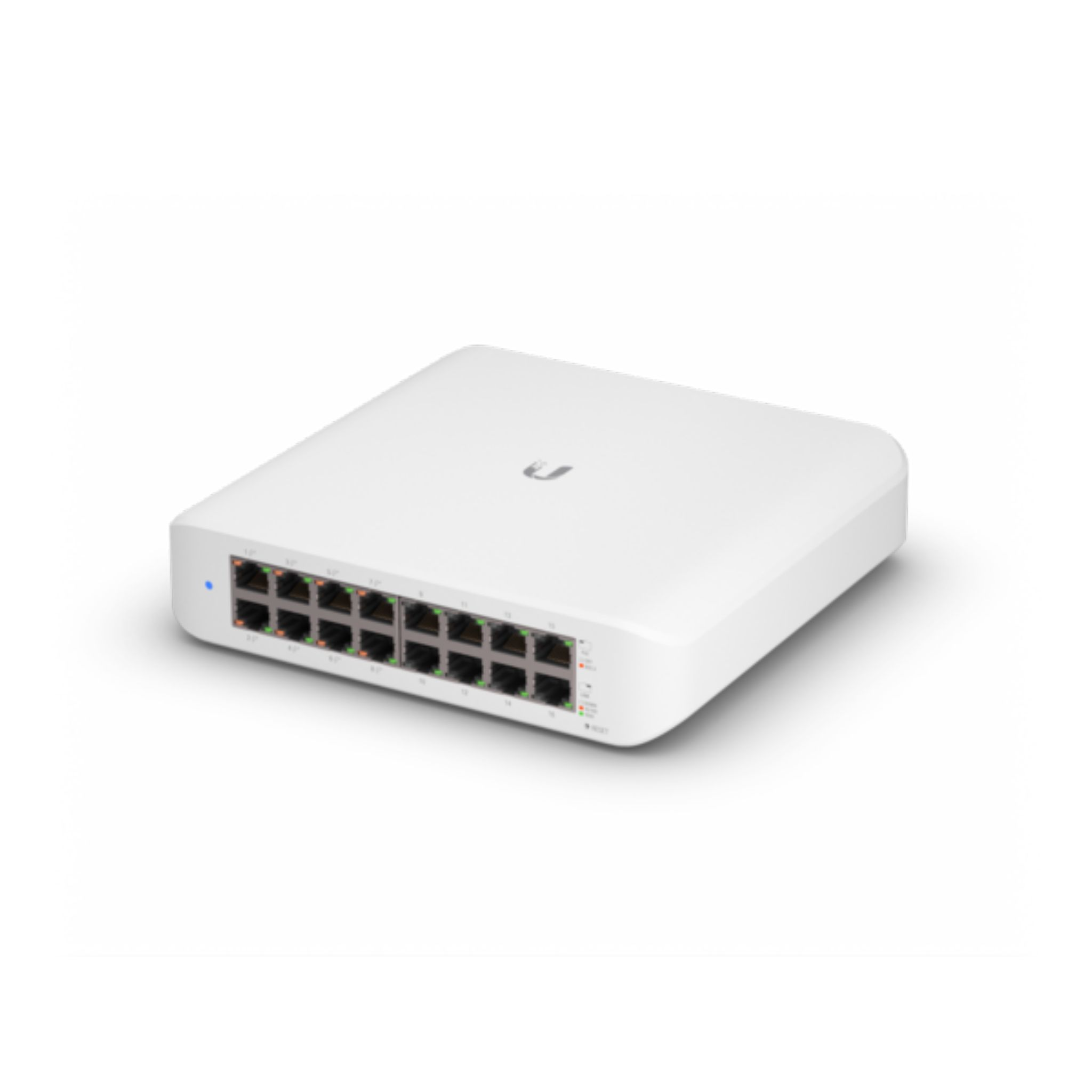 Weißer Netzwerk-Switch mit mehreren Anschlüssen.