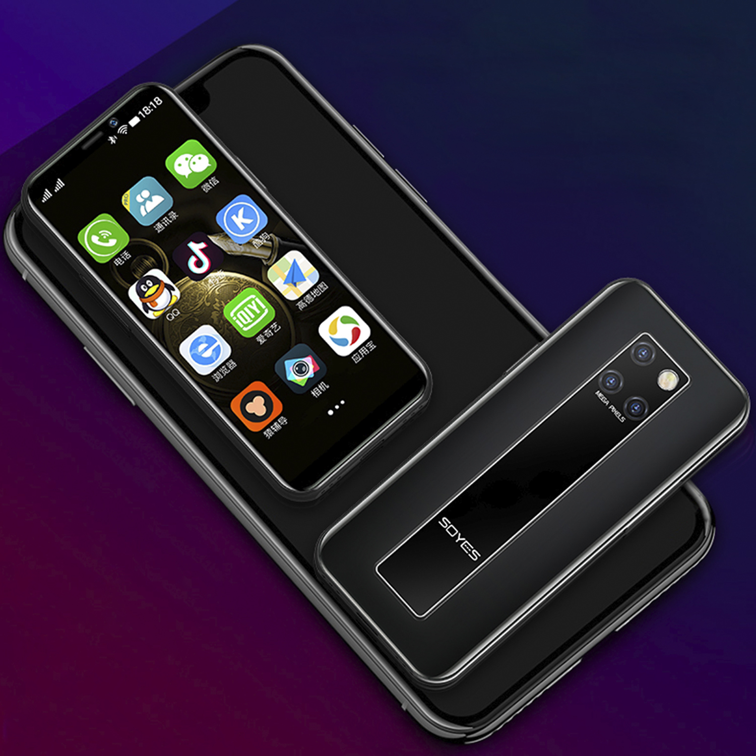 Drei schwarze Smartphones mit verschiedenen Apps auf ihren Bildschirmen sind gestapelt.