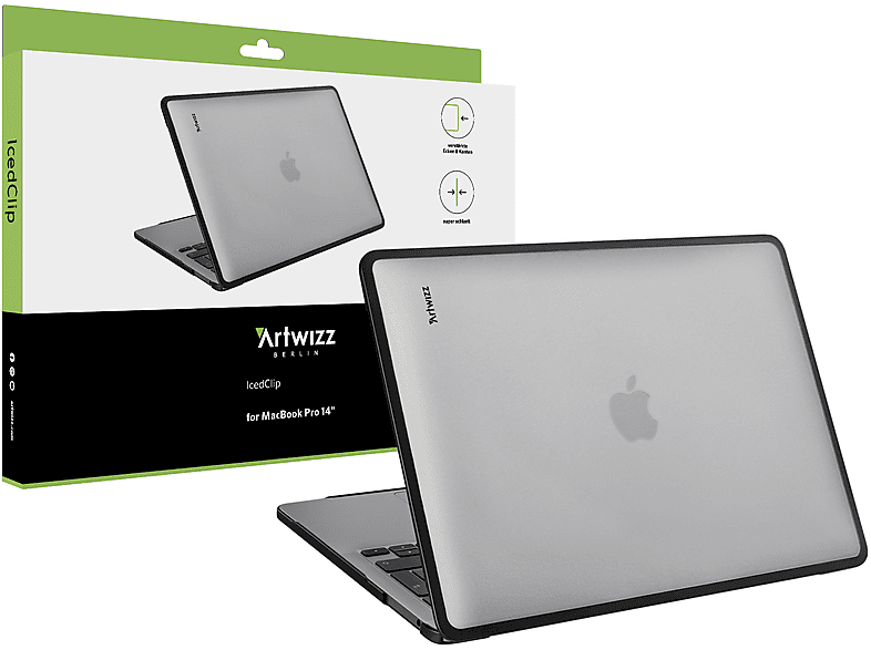 ARTWIZZ IcedClip MacBook Pro 14 Zoll (M1/M2/M3) Notebook Hülle Bumper für Apple Kunststoff, Transluzent / Schwarz
