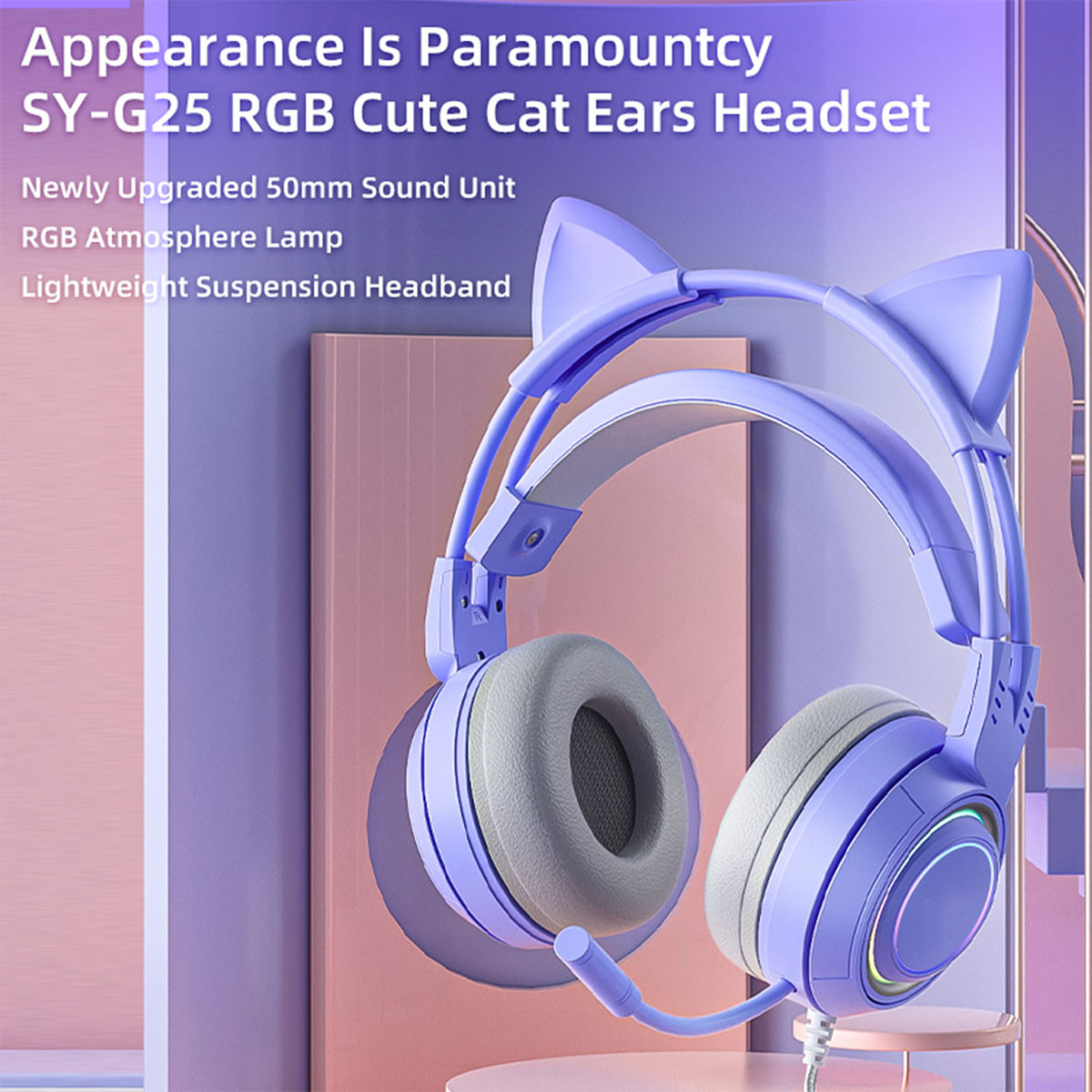 BRIGHTAKE Cat Ear LED-Gaming-Kopfhörer Erlebe Kopfhörer neuen einer Blau Over-ear in Dimension, Gaming Gaming 