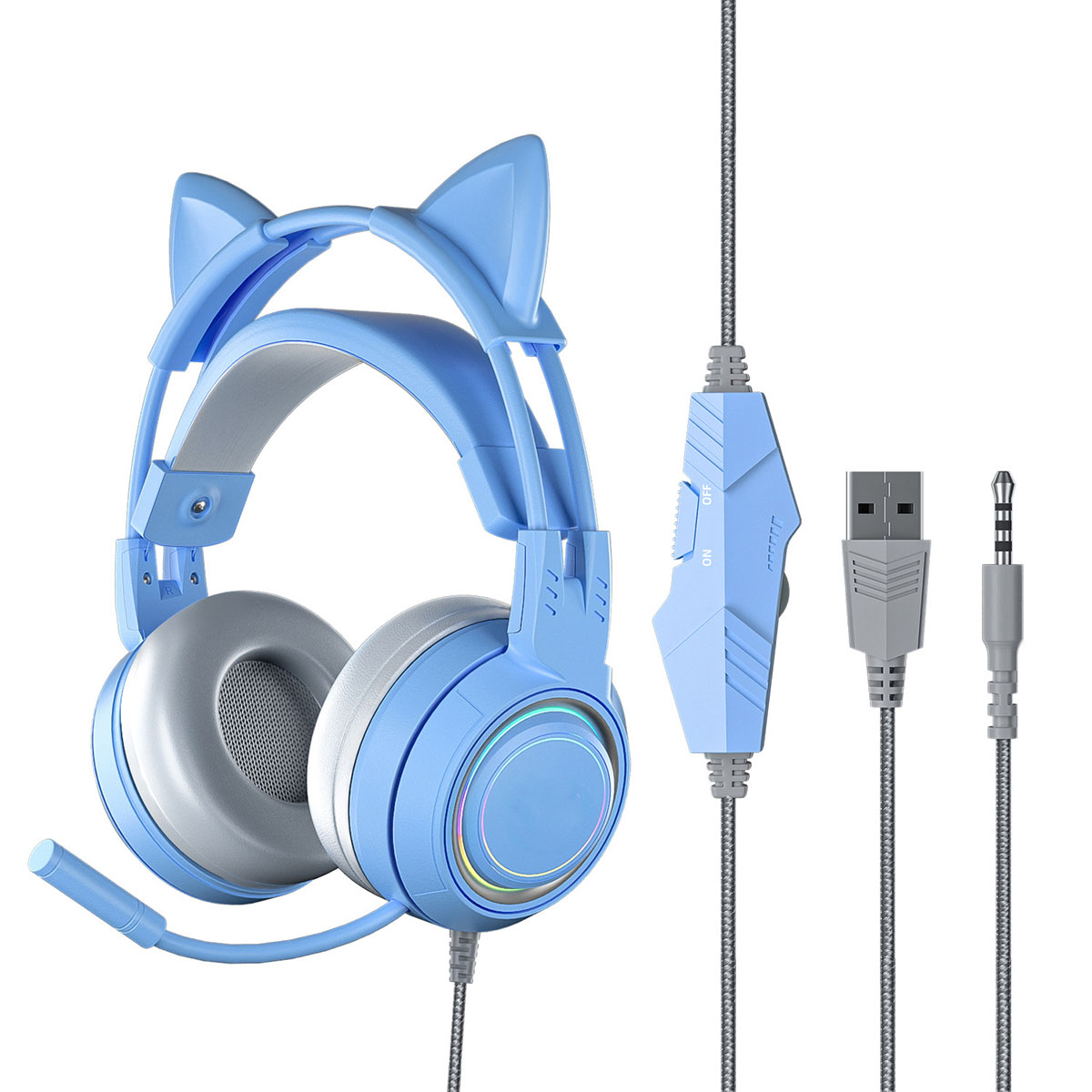 BRIGHTAKE Cat Ear LED-Gaming-Kopfhörer Erlebe Kopfhörer neuen einer Blau Over-ear in Dimension, Gaming Gaming 