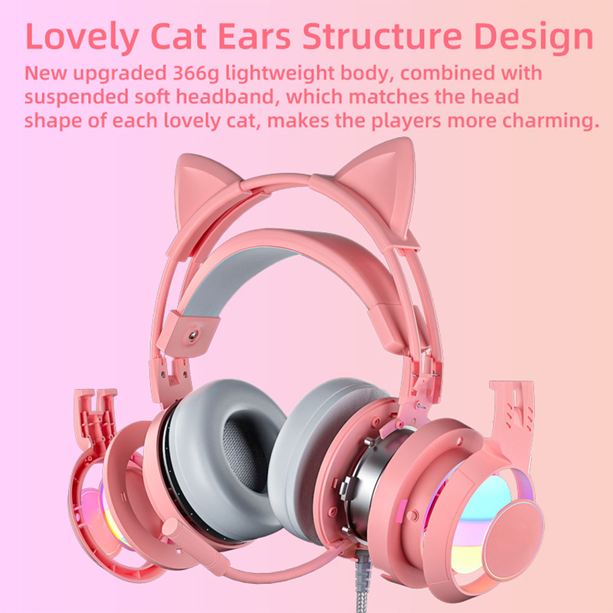 BRIGHTAKE Cat Ear LED-Gaming-Kopfhörer Over-ear Dimension, neuen Kopfhörer einer Gaming in Gaming Erlebe - Rosa