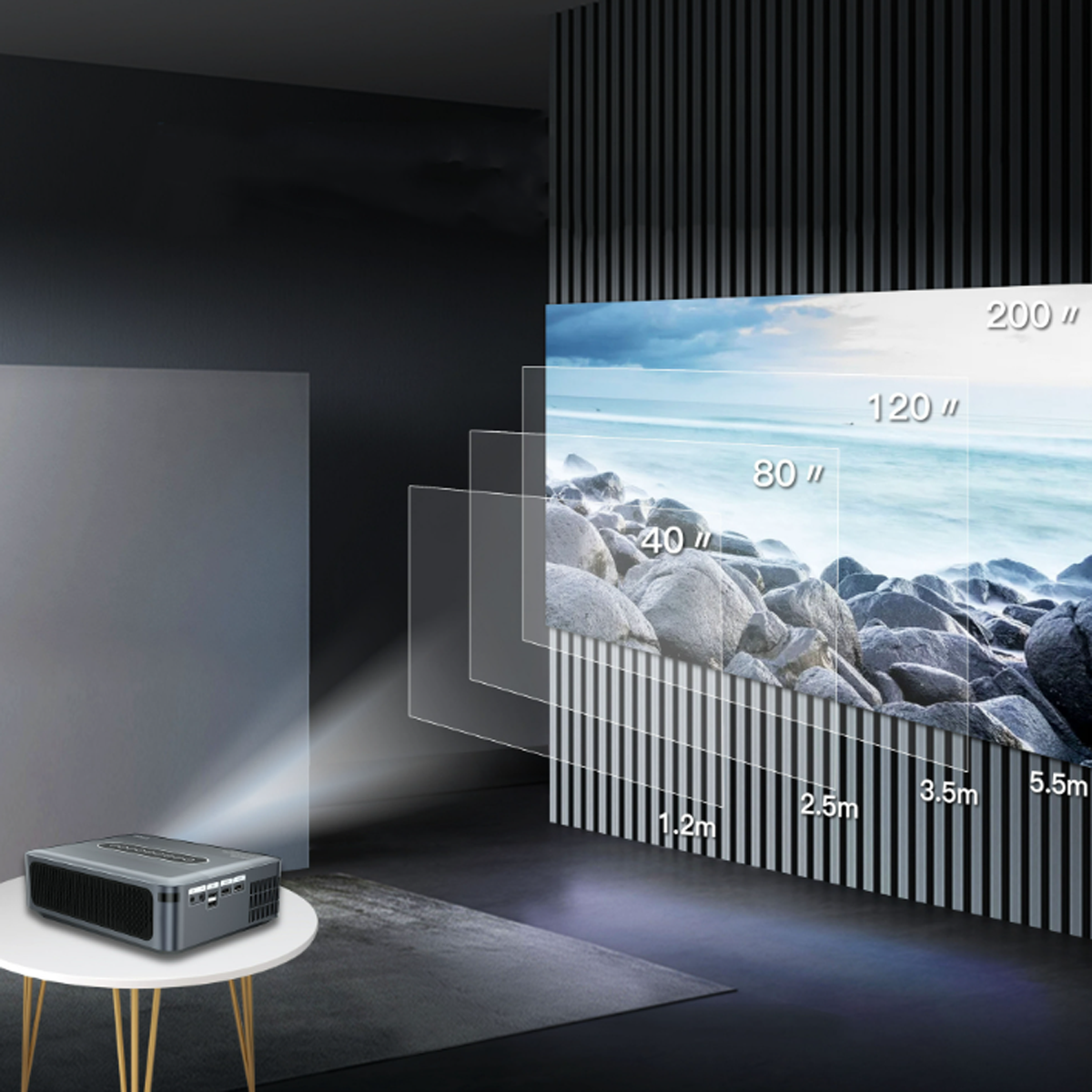 SYNTEK Smart Projector Home Schlafzimmer 8K 4K) Tragbar Projektor Weiß Beamer(Retina Projektion HD Decodierung Direkt Wand