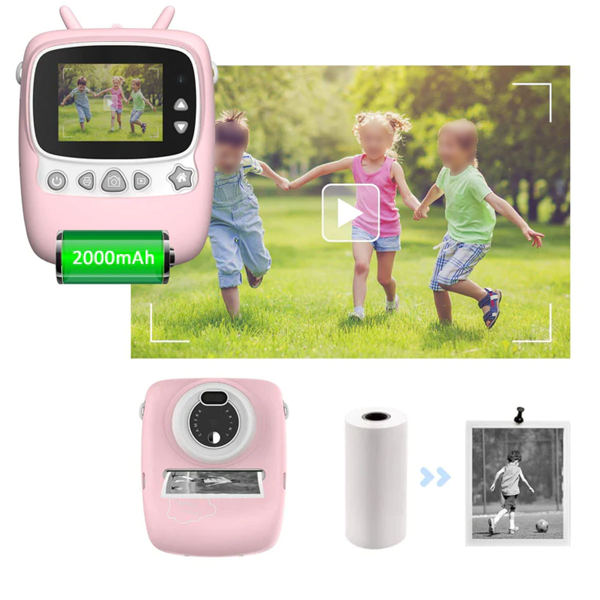 BRIGHTAKE Kinder-Sofortbildkamera: Kreativer 5 Kameras, 2 Jahren ab Kinder-Digitalkamera blau- DIY-Spaß, Filmpakete