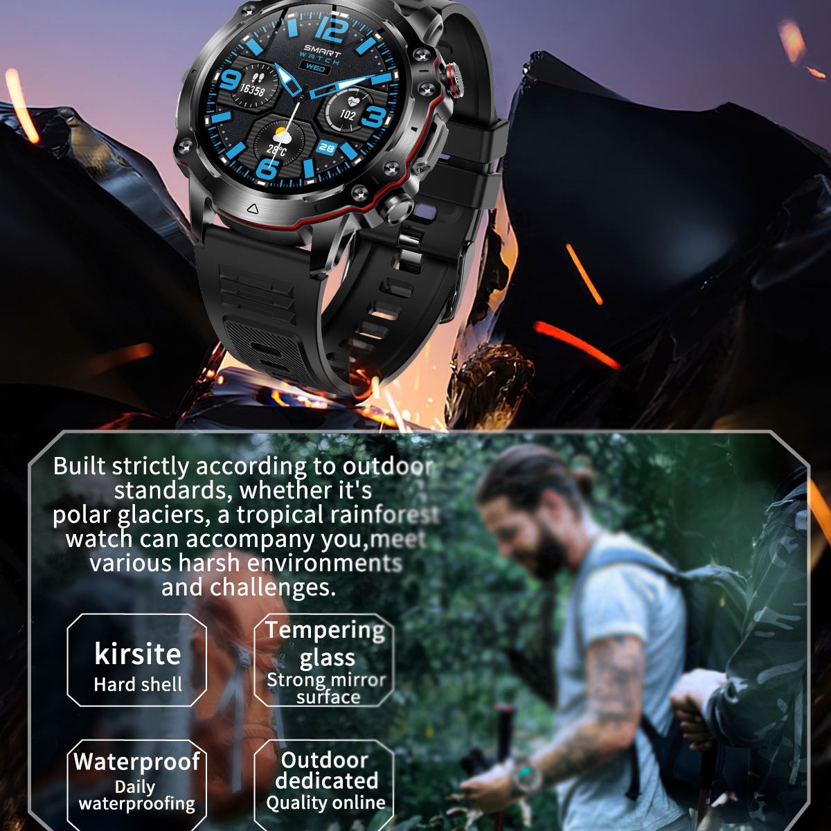 SYNTEK Smart Watch NFC Männer Bluetooth Blutsauerstoff Blutdruck Sportuhr Frauen Anruf Kieselerde, Pulsfrequenz grau Smartwatch