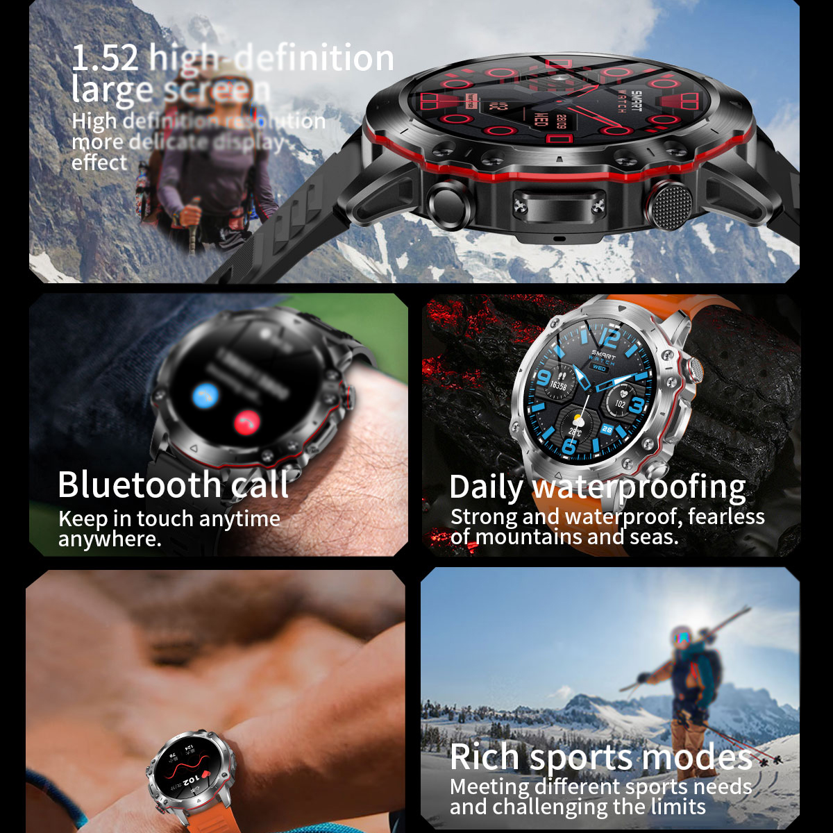 Blutdruck Männer Sportuhr Anruf Smartwatch SYNTEK grau Kieselerde, NFC Frauen Blutsauerstoff Pulsfrequenz Bluetooth Smart Watch