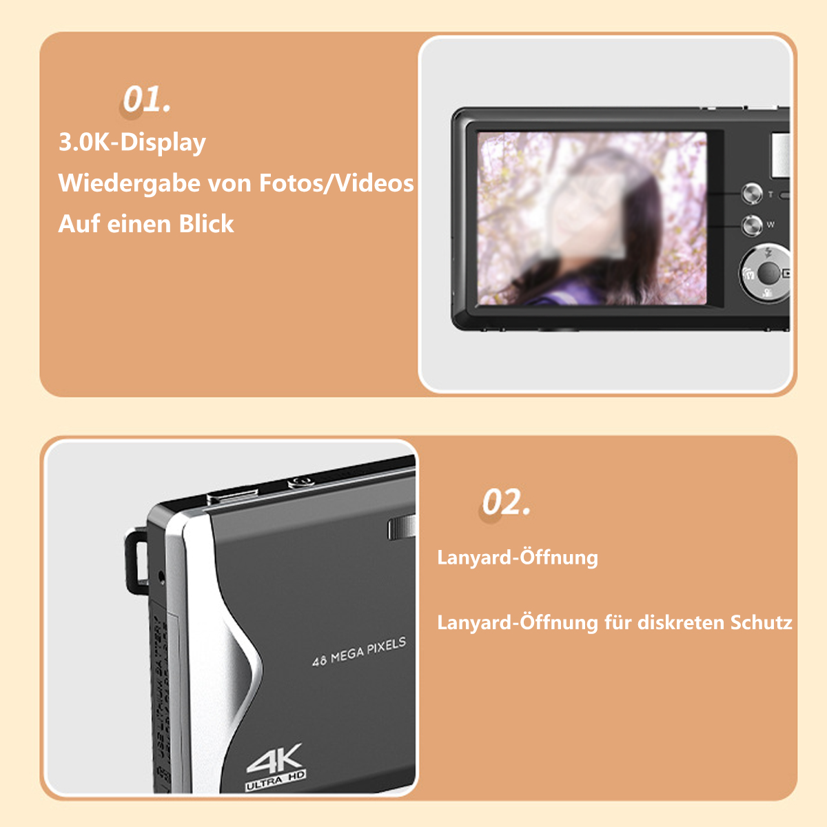 Digitalkamera SYNTEK 3-Zoll-Großbildschirm Digitalkamera weiß, 4K in Silber HD Leichte Flüssigkristallbildschirm HD-Kamera Autofokus