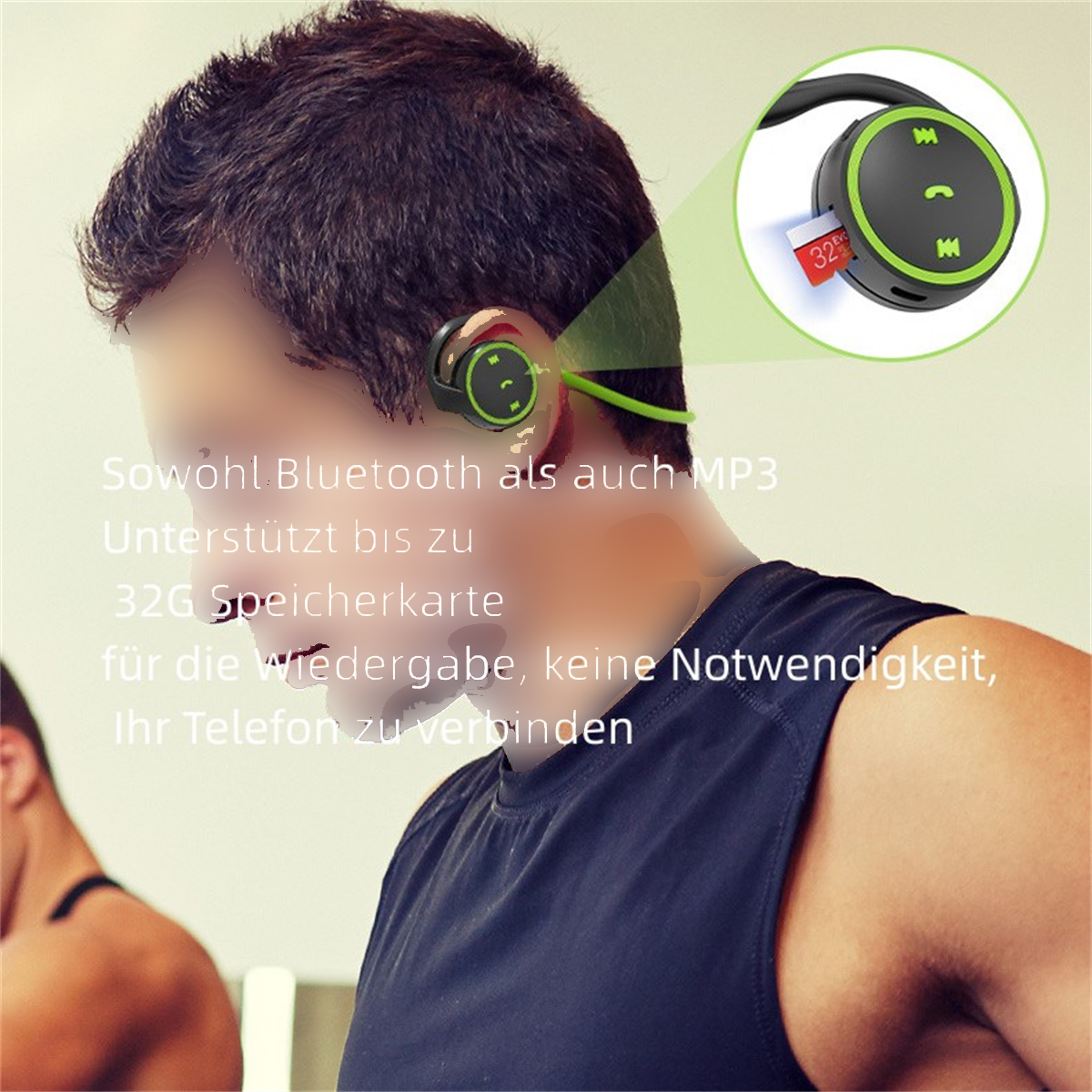 In-ear Kopfhörer, Grün Sports Bluetooth Kopfhörer Pluggable Wireless SYNTEK On-Ear Bluetooth Grün Bluetooth-Kopfhörer