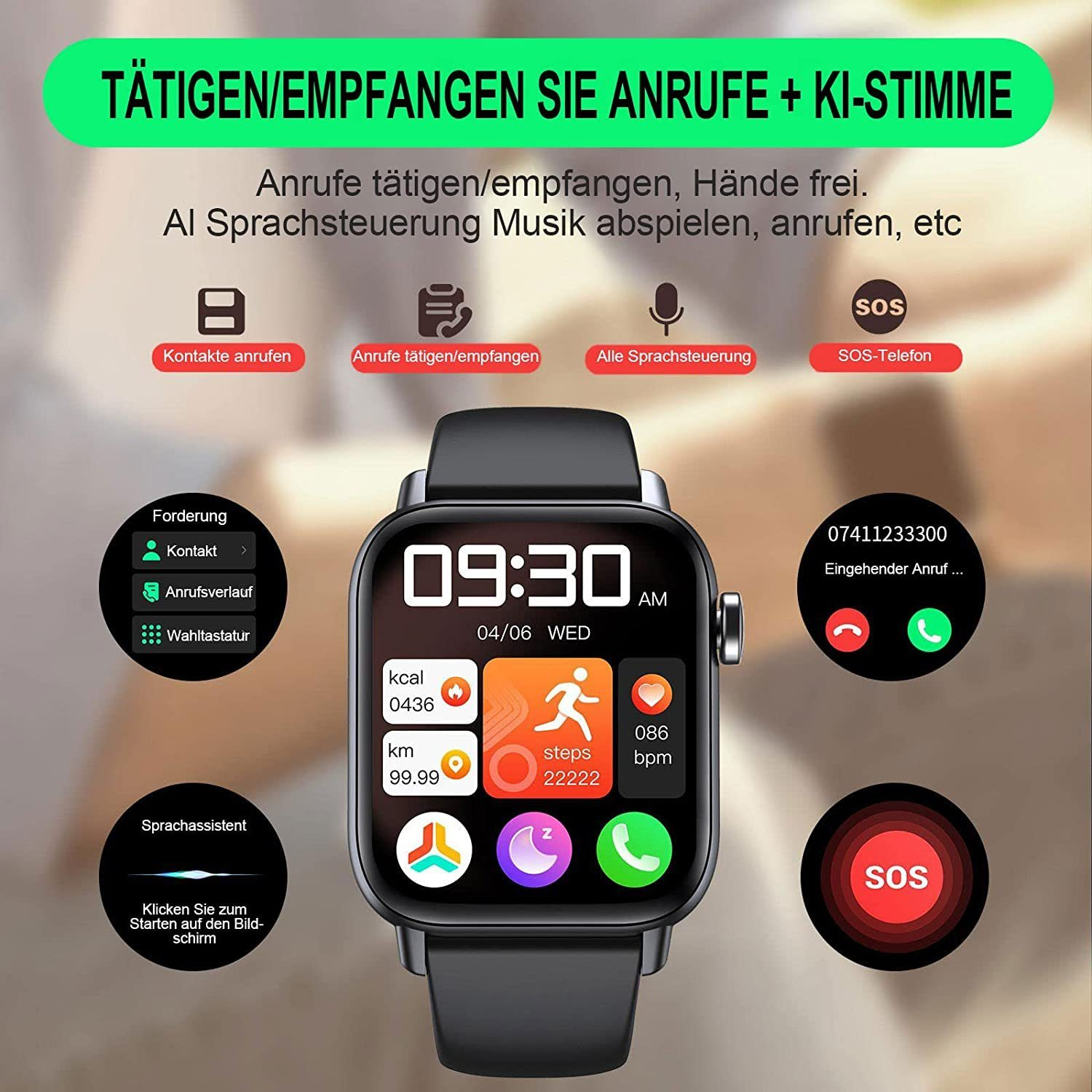 MANIKE QS108 Smartwatch stainless steel 210 Schwarz Silikon, - mm, 140