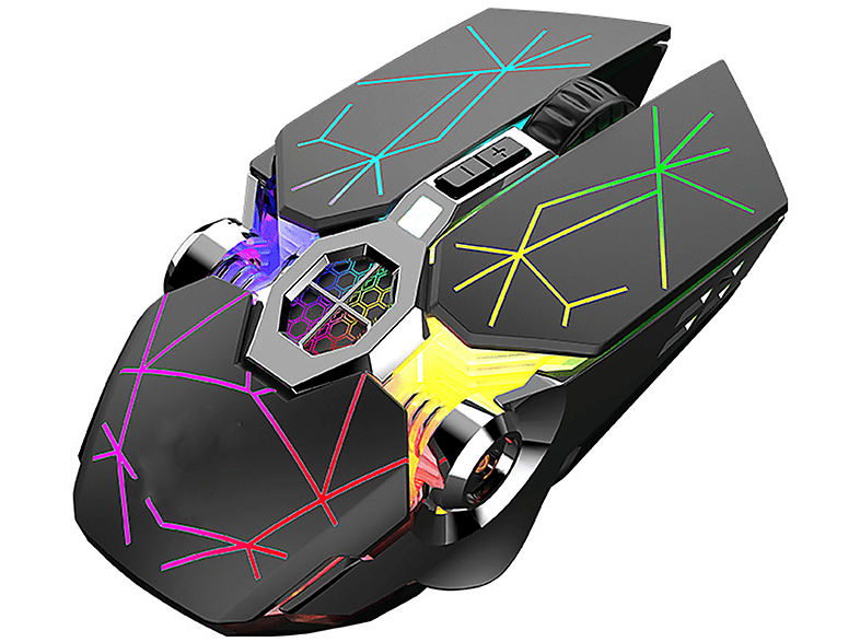 SYNTEK Maus Wireless Rechargeable Gaming Mouse Stille wassergekühlte beleuchtete mechanische Maus Maus, schwarz