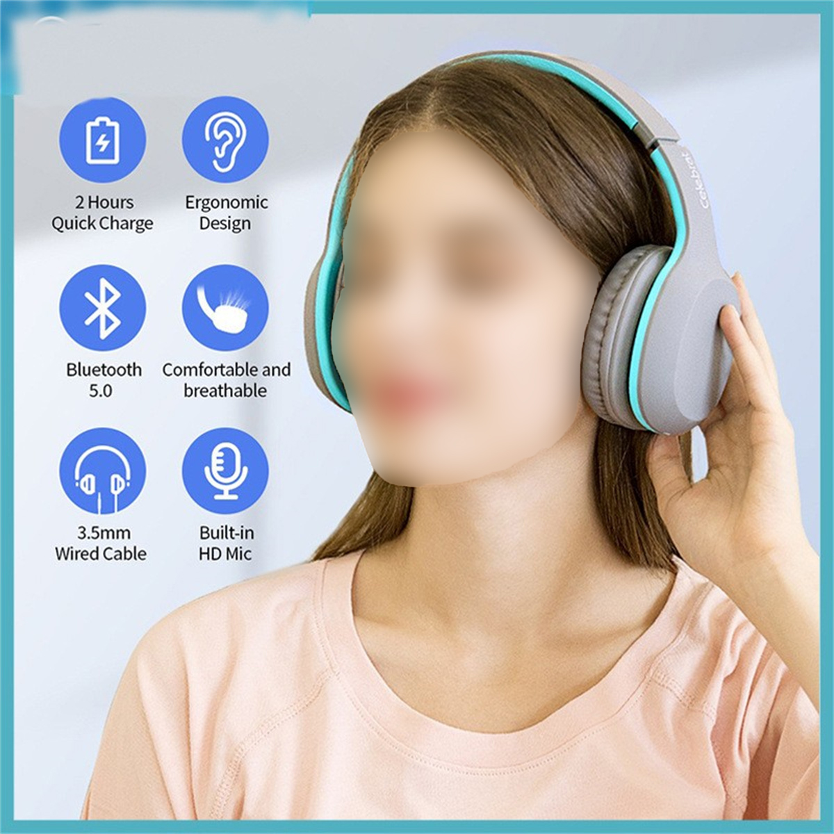 SYNTEK Bluetooth Headset Grüner Kopfbügel Kopfhörer Bluetooth Grün Bass Bluetooth Headset, Wireless Over-ear Geräuschunterdrückung Gaming